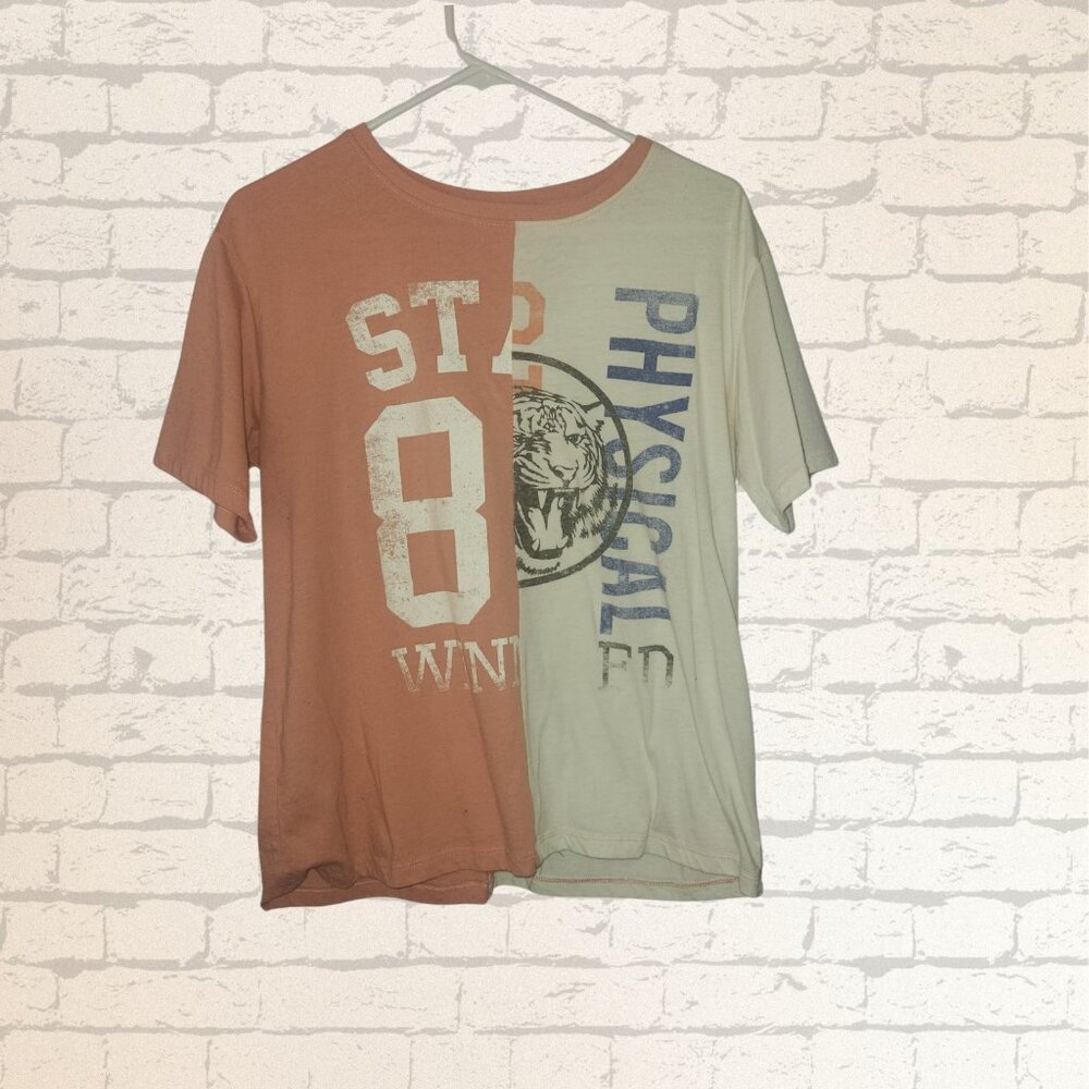 Cold Rush T-Shirt Women's Size M School Theme Tee Orange/ White Colorblock